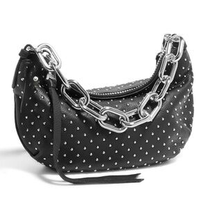 Aimee Kestenberg Black Leather Chain Studs Half Moon Good Fortune Pouchette Bag